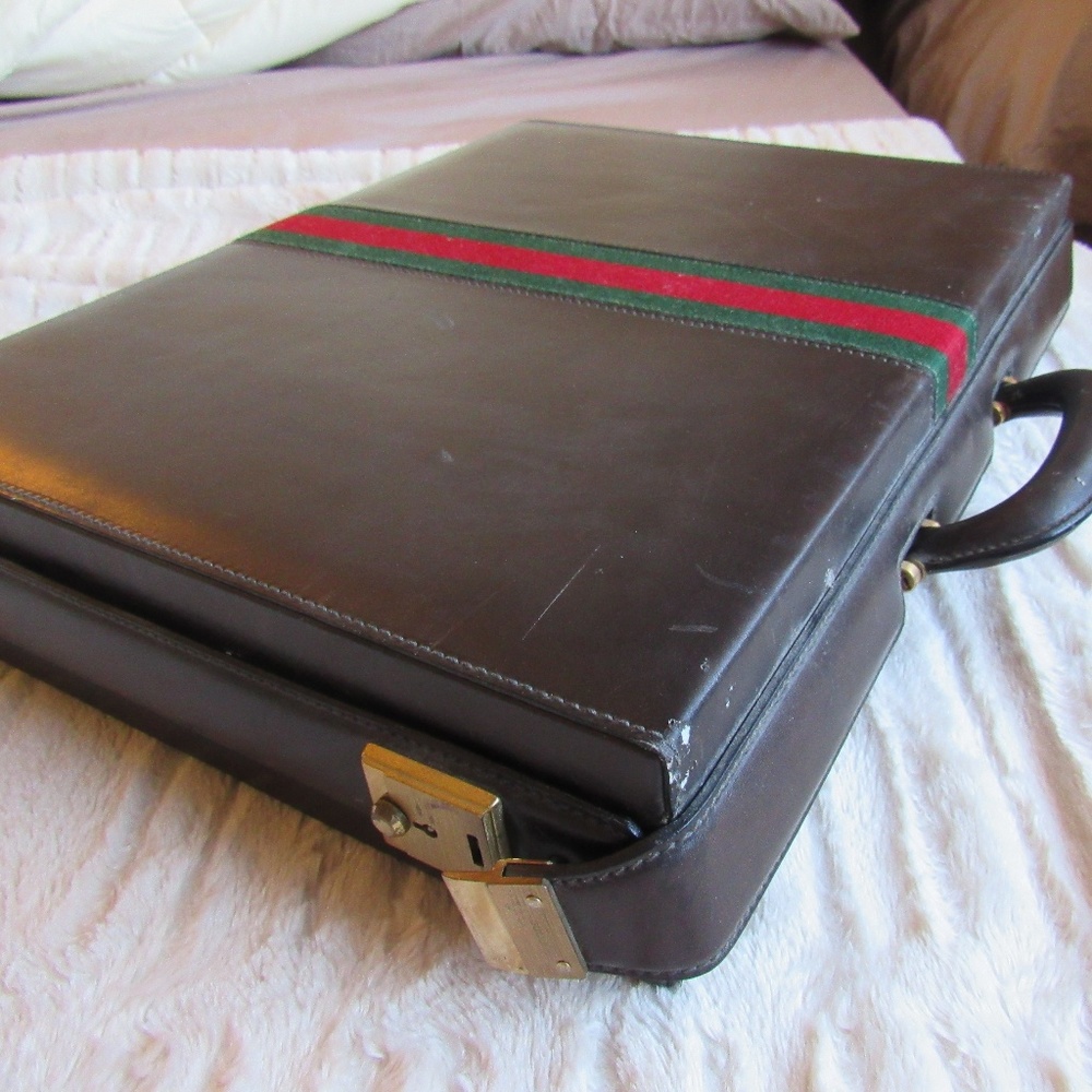 Vintage Gucci Leather Red Green Stripe Briefcase